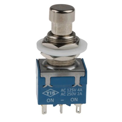 RS PRO Push Button Switch Latching PCB Mount SPDT Silver Actuator 12.2 mm Cutout 24V dc 250V ac 846-6726