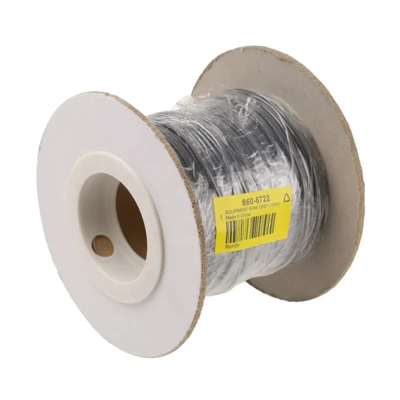 RS PRO Grey 0.26 mm² Stranded Polyvinyl Chloride Hook Up Wire, 23 AWG, 3/0.07 mm Strands, 100 m Length, 250 V, 105°C 860-6722
