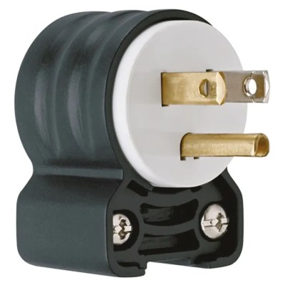 PASS & SEYMOUR 15A, 125V NEMA 5-15P USA Mains Plug White Black Nylon Cable Screw Termination PS5266SSAN