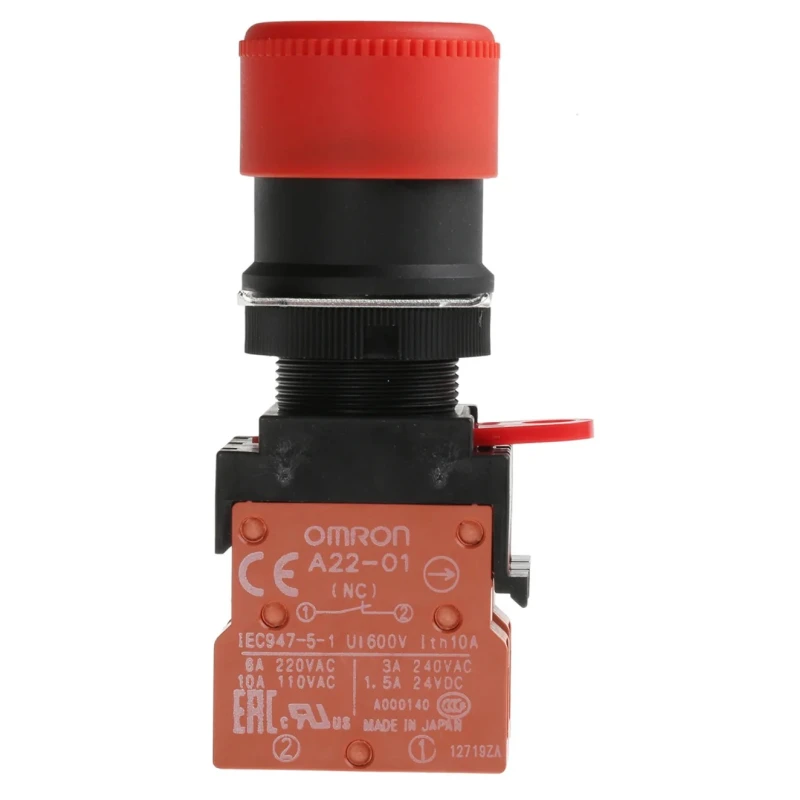 Omron Emergency Stop Push Button Panel Mount 22 mm Cutout 2 NC IP65 Twist Release A22E-S-02
