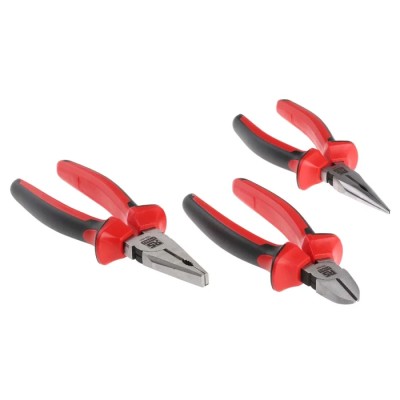 RS PRO 3-Piece Chrome Molybdenum Steel Plier Set with Soft-Grip Handles and Induction Hardened Jaws 875-5815