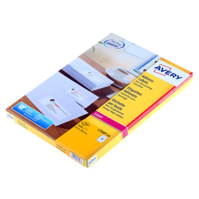 Avery White Adhesive Address Label Sheet, Pack of 100, Laser Printer Compatible, 63.5mm x 38.1mm L7160-100