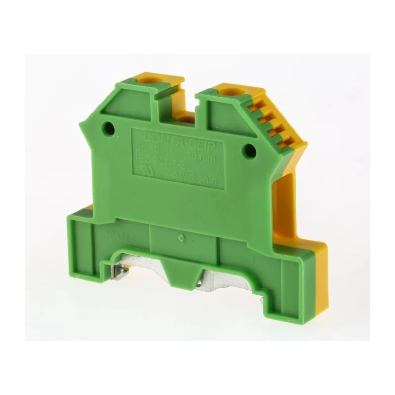 RS PRO Earth Terminal Block Green Yellow, 8kV Voltage, 0.2-10 mm² Cable CSA, 1-Level Screw Termination 872-5621