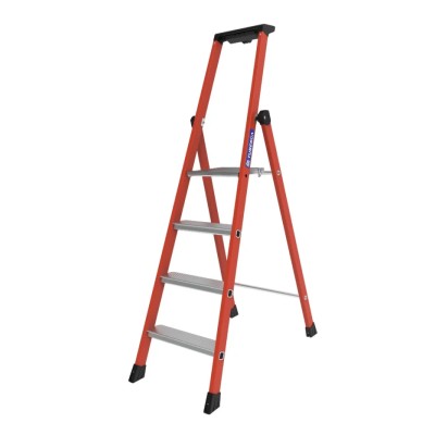 TUBESCA Fibreglass 4 Steps Step Ladder with Aluminium Rungs, 0.92m Platform Height, 1.58m Open Length 04472004