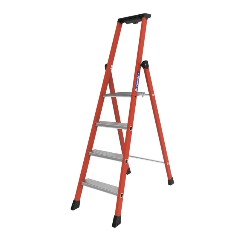 TUBESCA Fibreglass 4 Steps Step Ladder with Aluminium Rungs, 0.92m Platform Height, 1.58m Open Length 04472004