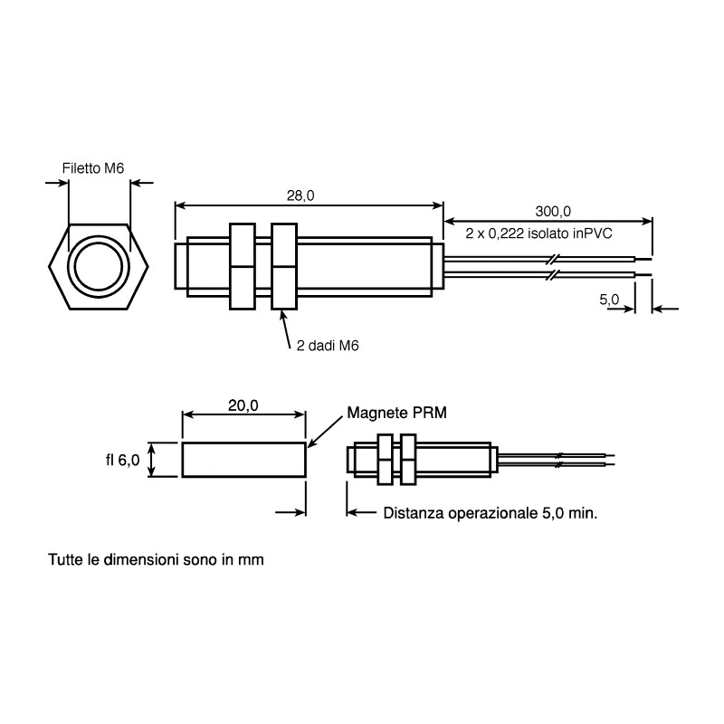 Assemtech Cylindrical Reed Switch 400V AC 1A Nickel Plated Brass Housing PTA 470/30