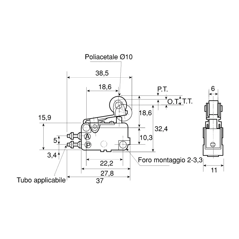 SMC Roller Lever Pneumatic Manual Control Valve 3/2 Function, Side Port, 0.8 MPa, PBT Body VM1000