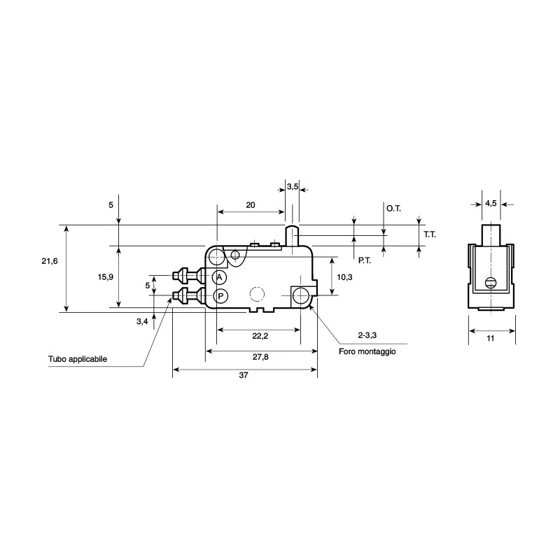 SMC Basic Mechanical Valve VM1000 Series, III B 0.8MPa 49.03NL/min 3/2 Side Port Polybutylene Terephthalate Body 