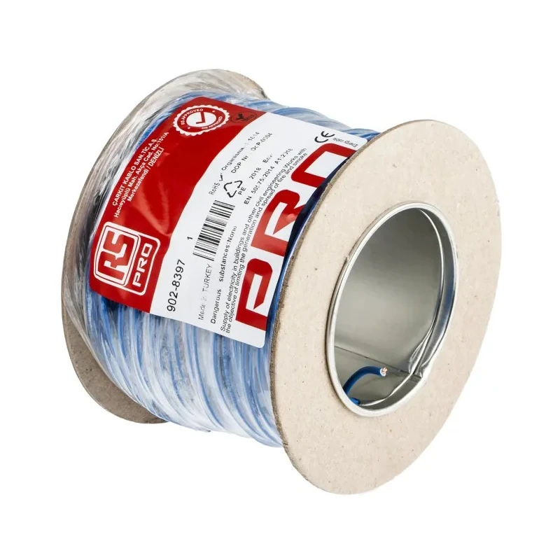 RS PRO Blue 1.5 mm² Hook Up Wire, 16 AWG, 27/0.25 mm Core Strands, 100 m Length, Polyvinyl Chloride Jacket, 750 V 902-8397