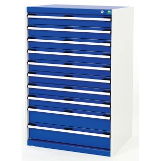 Bott Drawer Storage Unit 10, Steel Case, 1.2 m Height x 800 mm Width x 650 mm Depth, Blue/Grey Finish 40020065.11v