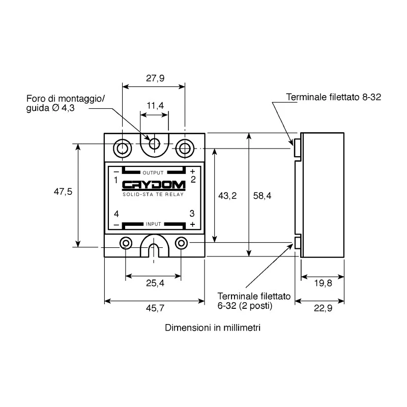 Crydom 1-DCL Series Solid State Relay, Panel Mount, 7 A Load Current, 400 V Load Voltage, 32 V Control D4D07