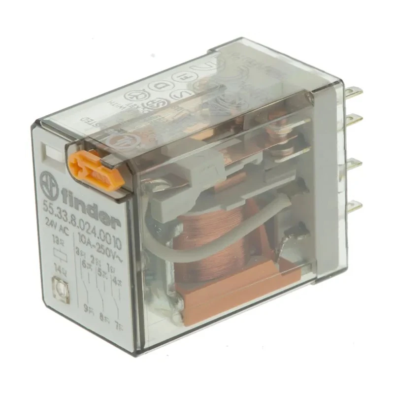 Finder PCB Power Relay 24V AC Coil, 10A Switching Current, 3PDT Contact Configuration 55.33.8.024.0010