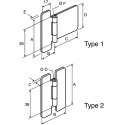 Pinet Steel Butt Hinge with Removable Pin, Screw Fixing, 62 mm Length x 44 mm Width x 2 mm Thickness 50-1-3309