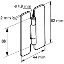 Pinet Steel Butt Hinge with Removable Pin, Screw Fixing, 62 mm Length x 44 mm Width x 2 mm Thickness 50-1-3309