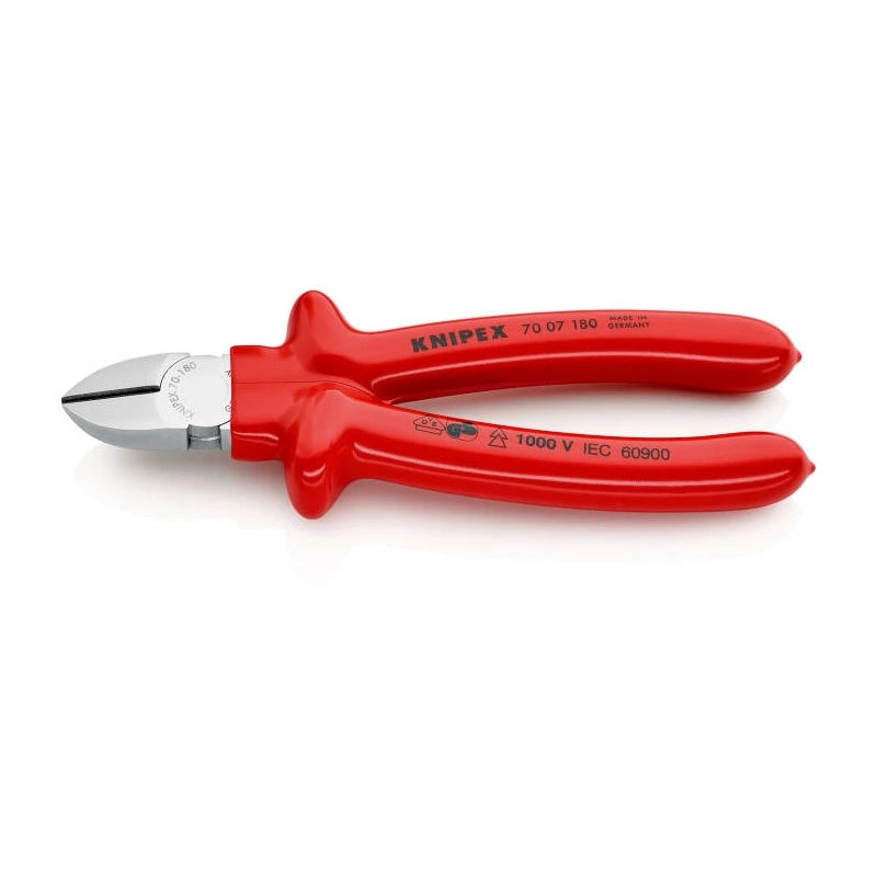 Knipex VDE/1000V Approved Diagonal Side Cutter 180mm with Bevel Cutting Edge 70 07 180