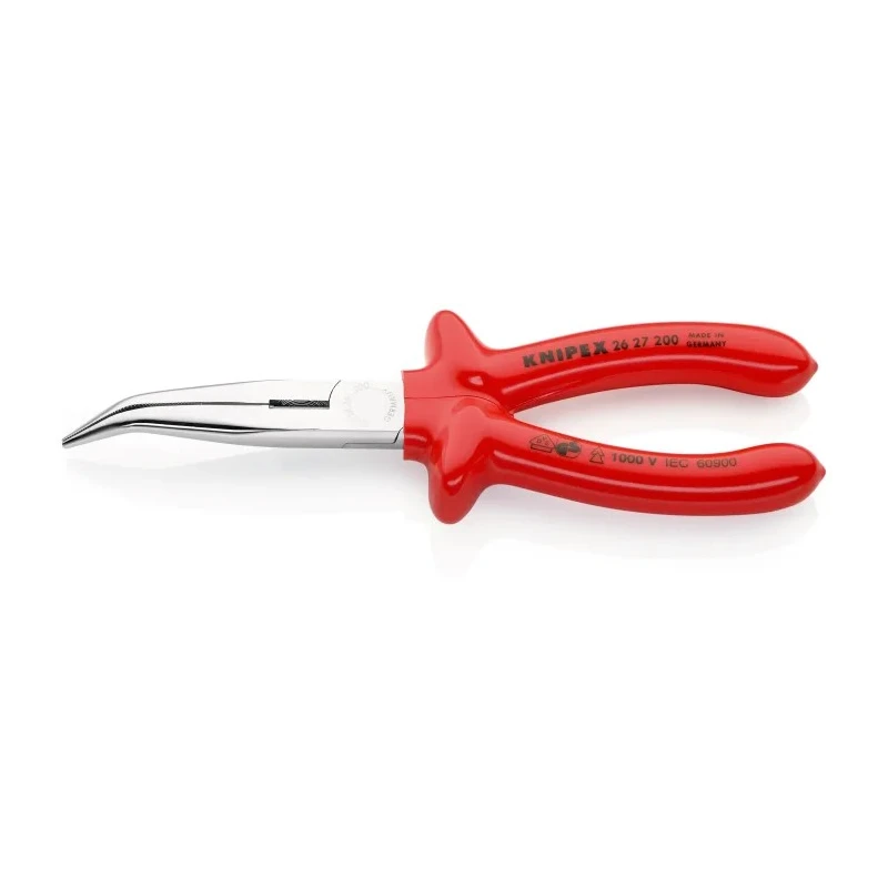 Knipex Long Nose Plier Bent Nose 200mm Overall, Chrome Plated, VDE/1000V Approved 26 27 200