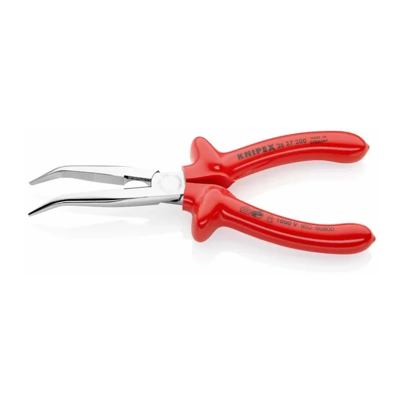 Knipex Long Nose Plier Bent Nose 200mm Overall, Chrome Plated, VDE/1000V Approved 26 27 200