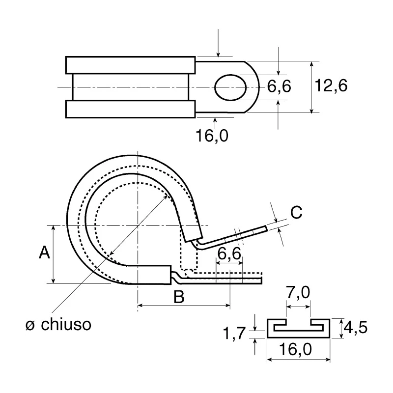 JCS 6 mm ID Black Rubber Zinc Plated Steel P-Clip PCZR6RS