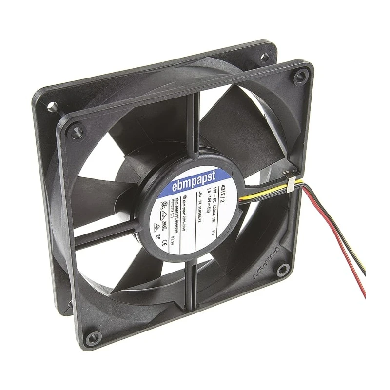 ebm-papst 4300 Series Axial Fan 12V DC 170 m³/h Air Flow 5W Power Consumption IP68 119mm x 119mm x 32mm 