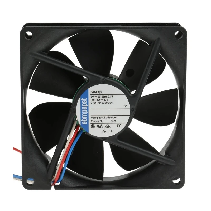 ebm-papst 3400 N Series DC Axial Fan 24V DC 2.3W 84 m³/h 92x92x25 mm IP68 
