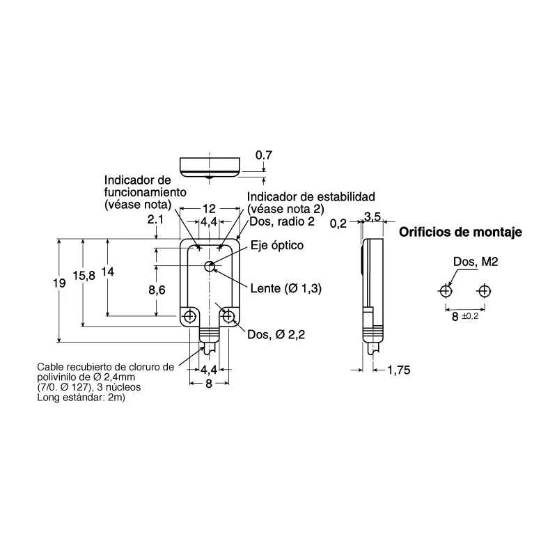 Omron Through Beam Photoelectric Sensor Block Style LED 500 mm Detection Range NPN Output IP67 E3T-FT12 2M