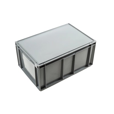 Schoeller Allibert 54L Grey Plastic Storage Box with Hinged Lid, Stackable, Euro Box, Dimensions 291mm x 400mm x R21C54.50