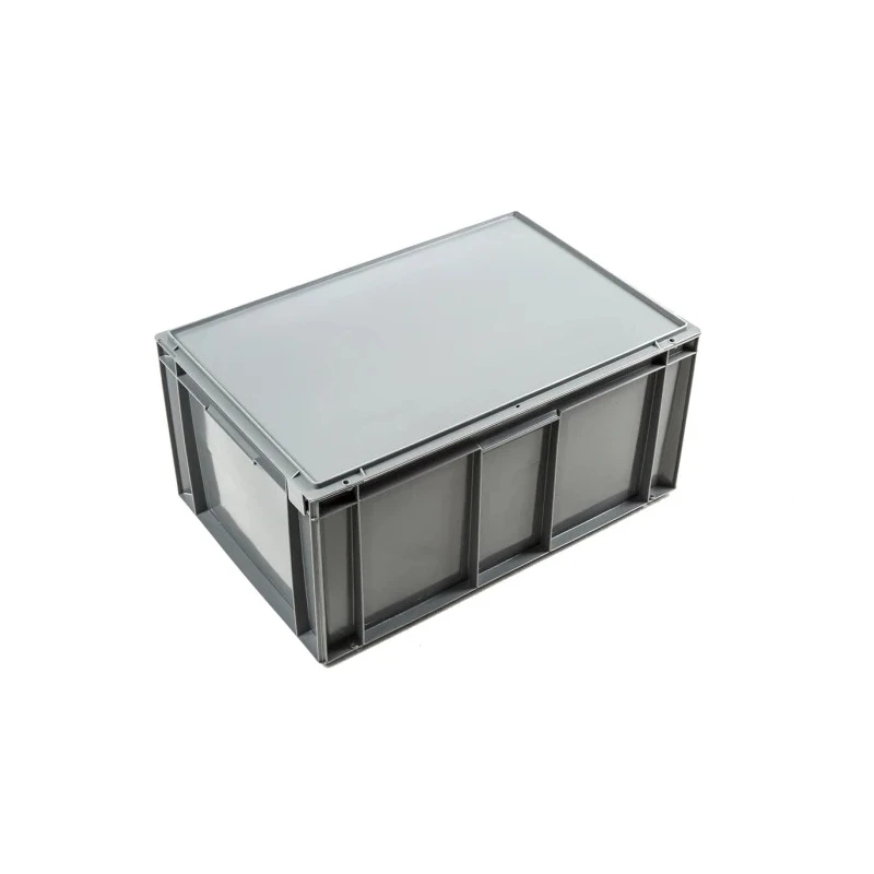 Schoeller Allibert 54L Grey Plastic Storage Box with Hinged Lid, Stackable, Euro Box, Dimensions 291mm x 400mm x R21C54.50