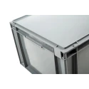 Schoeller Allibert 54L Grey Plastic Storage Box with Hinged Lid, Stackable, Euro Box, Dimensions 291mm x 400mm x R21C54.50
