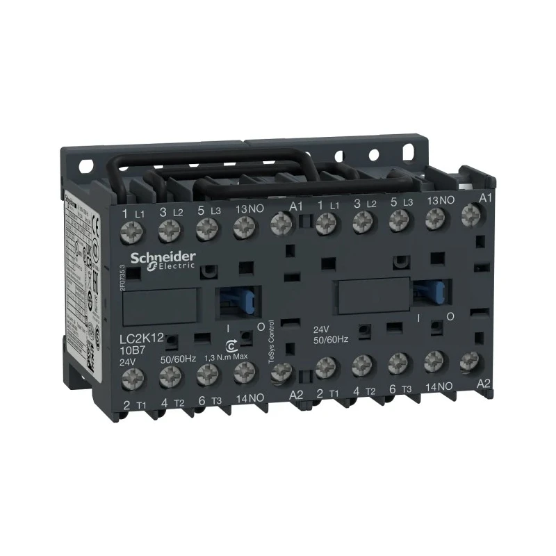 Schneider Electric LC2K Reversing Contactor, 24V AC Coil, 3-Pole, 12 A, 5.5 kW, 3 NO, 690V AC LC2K1210B7