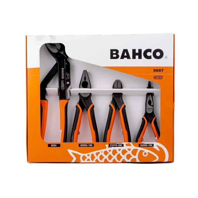 Bahco 4-Piece All Round Plier Set Combination Cutters Long Nose Water Pump Pliers 9897