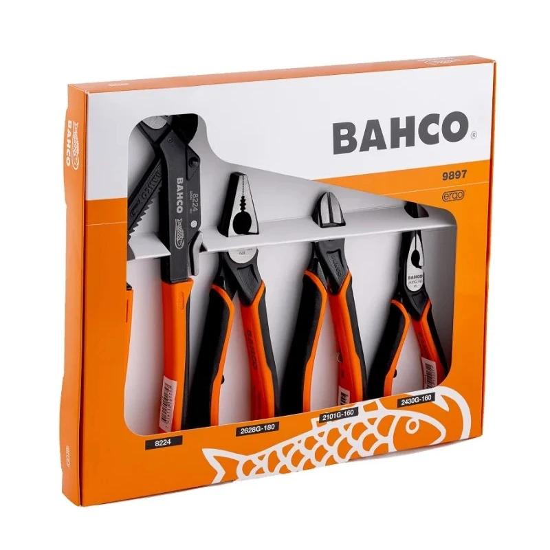 Bahco 4-Piece All Round Plier Set Combination Cutters Long Nose Water Pump Pliers 9897
