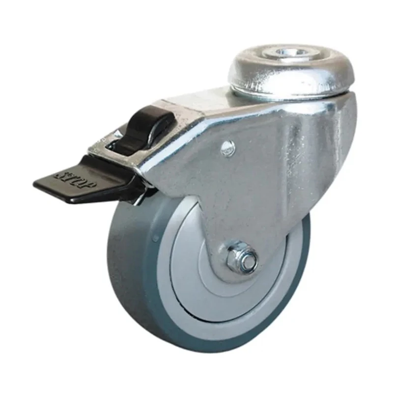 Guitel Hervieu Braked Swivel Castor 75 mm Wheel Diameter Rubber Wheel, 60 kg Load Capacity, Bright Zinc Plated 313722