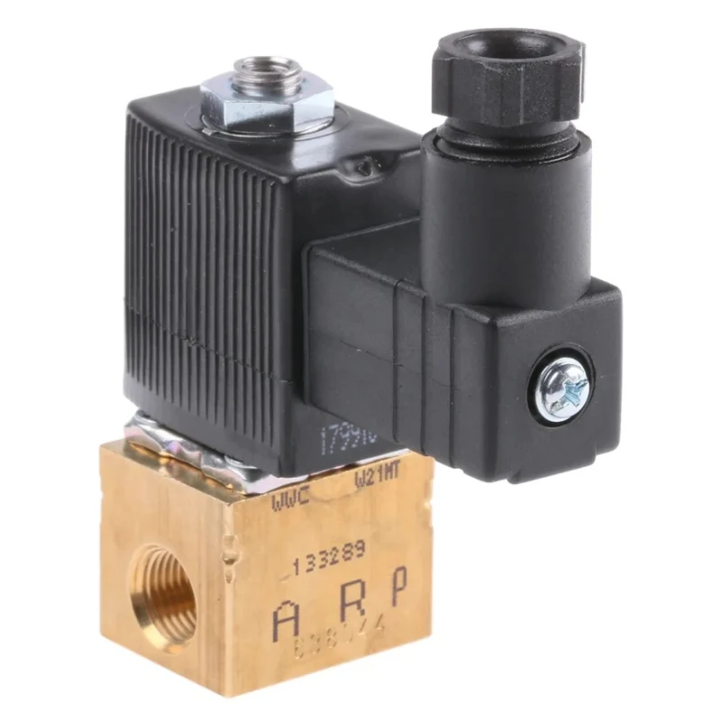 Burkert 3 Port NC Solenoid Valve, Brass Body, 24V DC, 3.18 mm Inlet/Outlet, Series 6012 134163