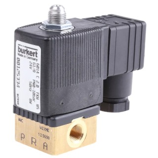 Burkert 3 Port NC Brass Body Solenoid Valve 24V AC, 2 mm Orifice Diameter 125334