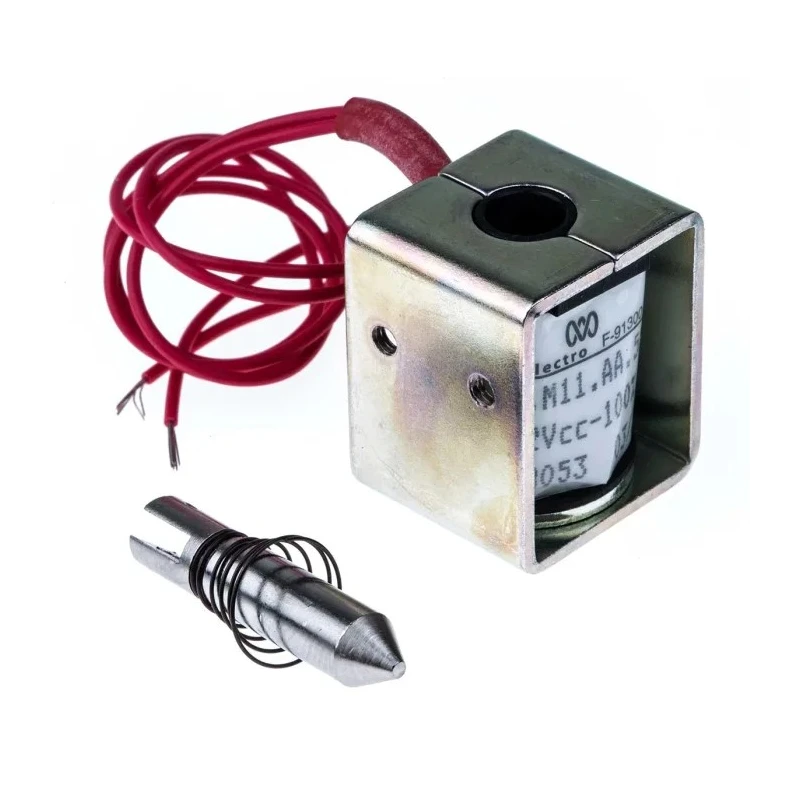 Mecalectro 8.M11.AA.52 Linear Solenoid, 12V DC, Pull Action, 6mm Stroke, 4W Continuous Power 8.M11 AA 52 12 VCC 100%