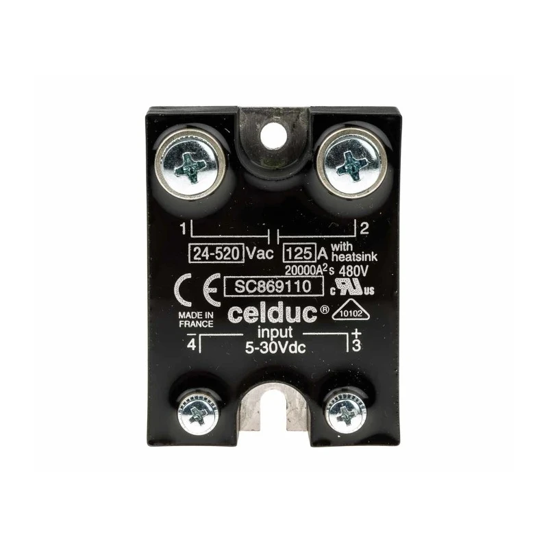 Celduc SC8 Series Solid State Relay, 125 A Load Current, 400 Vrms Load Voltage, DIN Rail Mount, 30V Control SC869110