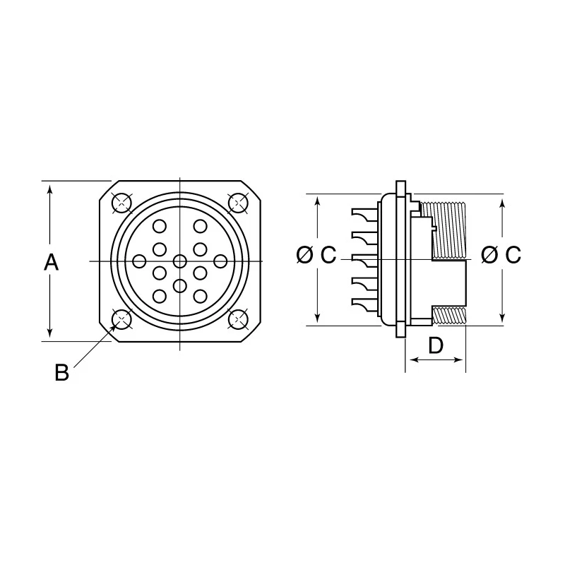 Jaeger Circular Connector 12 Contacts Panel Mount Standard Connector Male IP50 IP54 5360 120 06