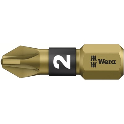 Wera Screwdriver Bit, Pozidriv Size PZ2, 6.35 mm Hex Drive, 25 mm Overall Length 05056712001