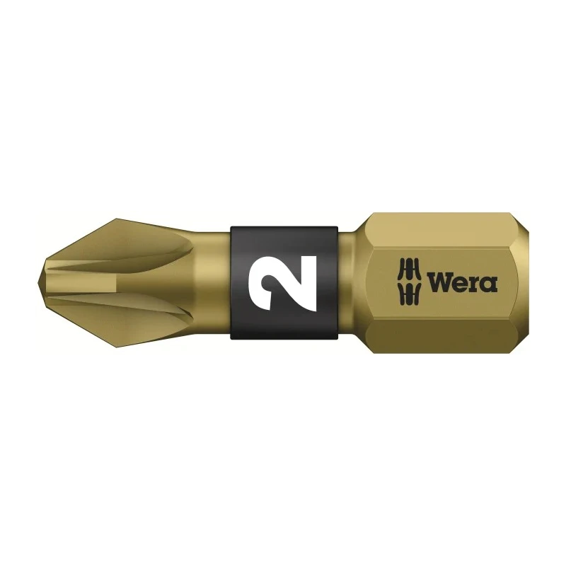 Wera Screwdriver Bit, Pozidriv Size PZ2, 6.35 mm Hex Drive, 25 mm Overall Length 05056712001