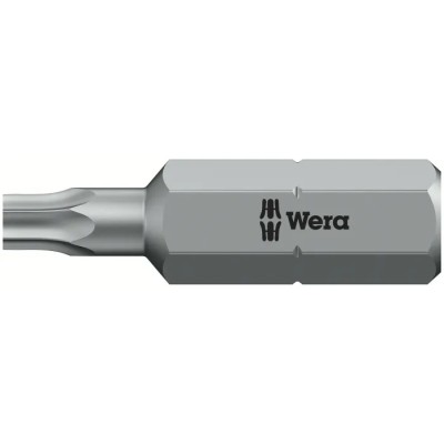 Wera Screwdriver Bit, 6.35 mm Tip, T10 Tip, Hex Drive, Stainless Steel, Chrome Plated, 1-Piece 05066500001
