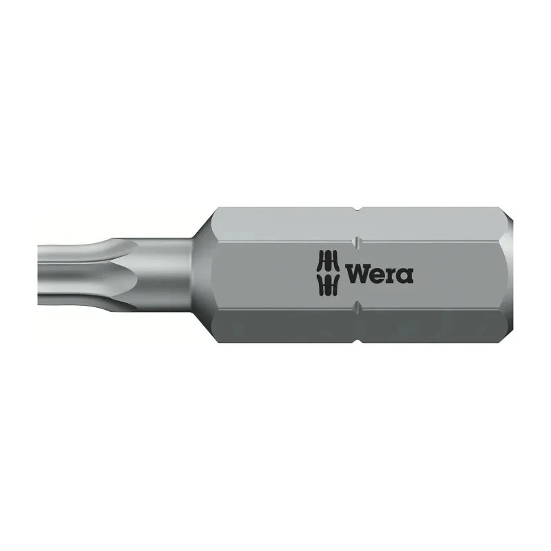 Wera Screwdriver Bit, 6.35 mm Tip, T10 Tip, Hex Drive, Stainless Steel, Chrome Plated, 1-Piece 05066500001