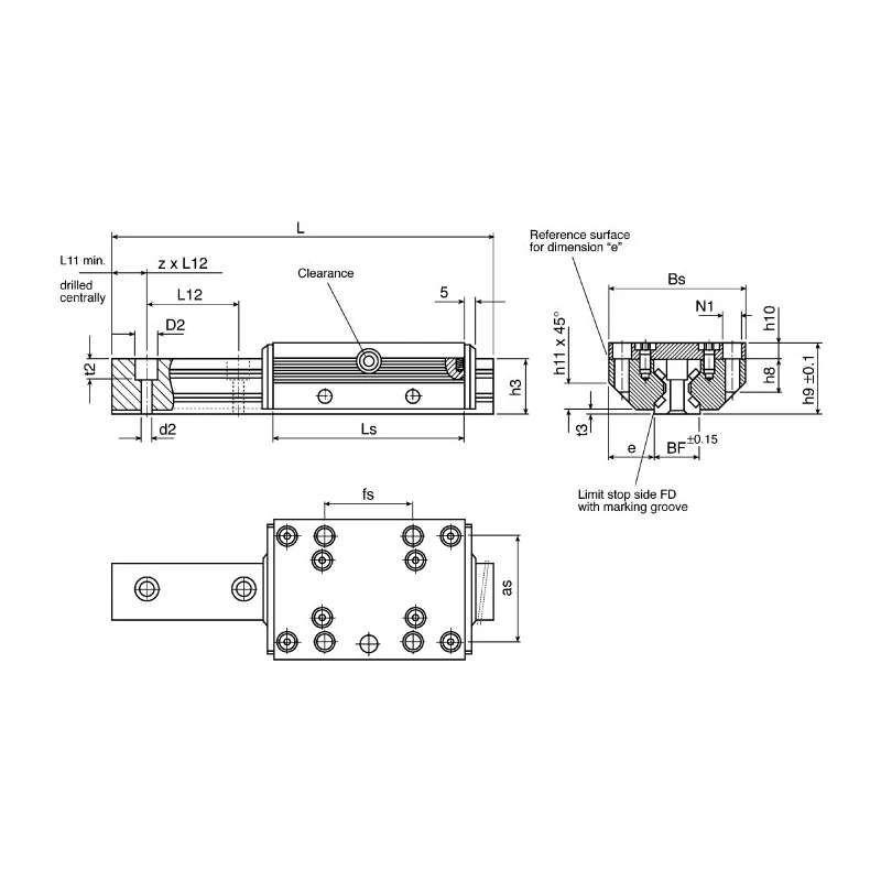 Parker Origa Linear Guide Rail 15 mm Width 1100 mm Length GDL-FD15-1100X0A-000-0000