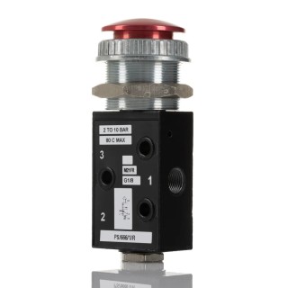 Norgren Push Button Pneumatic Manual Control Valve G 1/8, Die Cast Zinc Body, 10 Bar Pressure, Red Button PS/666/1/R