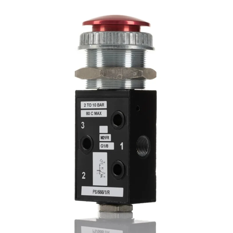Norgren Push Button Pneumatic Manual Control Valve G 1/8, Die Cast Zinc Body, 10 Bar Pressure, Red Button PS/666/1/R