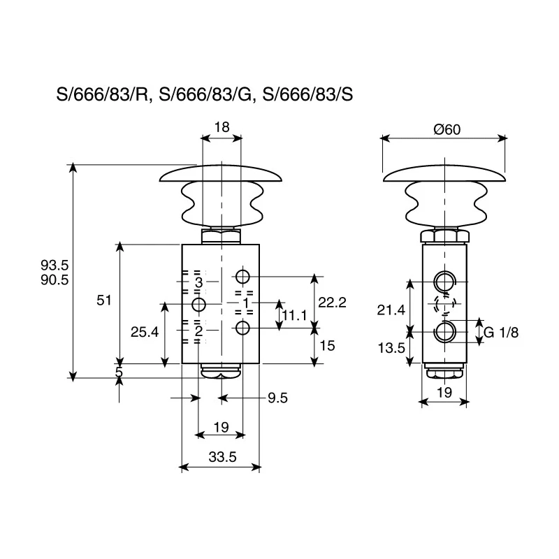 Norgren Push Button Pneumatic Manual Control Valve G 1/8, Die Cast Zinc Body, 10 Bar Pressure, Red Button PS/666/1/R