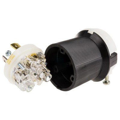 Hubbell 20A 125V USA Mains Plug Black Nylon Cable Screw Termination HBL2311