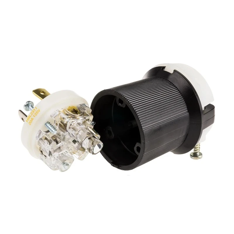 Hubbell 20A 125V USA Mains Plug Black Nylon Cable Screw Termination HBL2311