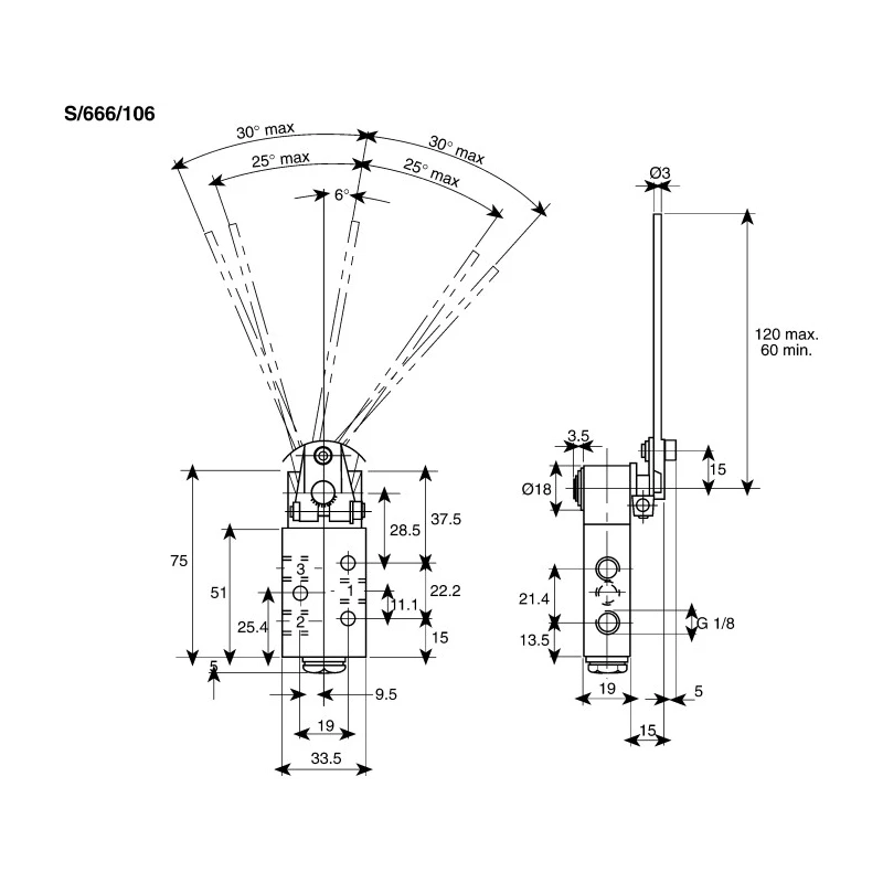 Norgren Pneumatic Manual Control Valve S666 Series, Antenna Control Mechanism, G 1/8 Port Size, 10 Bar Pressure S/666/116