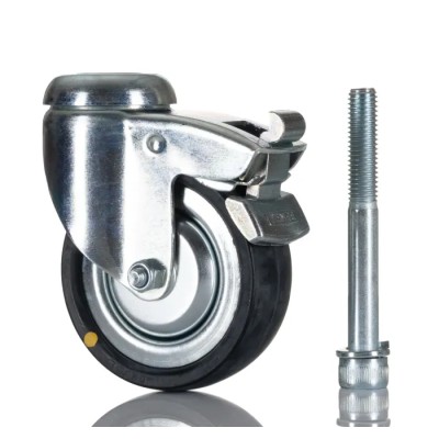 Tente Swivel Castor with Rubber Wheel 75 mm Diameter, 60 kg Load Capacity, M10 Stud Fixing 2477DYK075P30CHC10X90