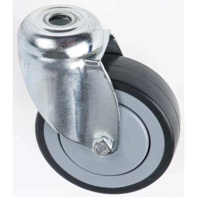 Tente Swivel Castor, 60 kg Load Capacity, 75 mm Rubber Wheel, Precision Ball Bearing, Polypropylene Hub 2470PJP075P30CHC10X90